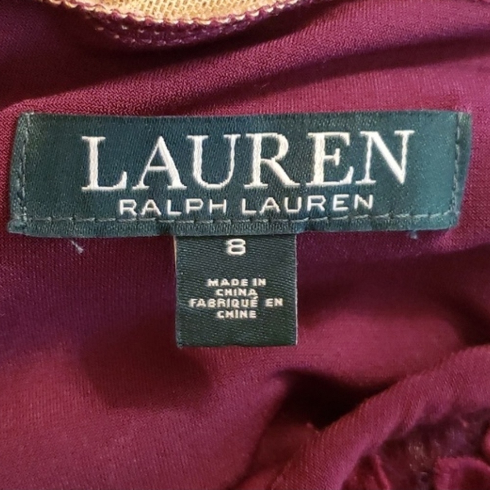 Ralph Lauren Maroon Red Floral Lace Above The Knee Dress Size 8 - Picture 6 of 6